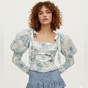 For Love And Lemons Blue Floral Corset Blouse